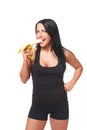 Fitness girl with banana isolated on white Royalty Free Stock Photo