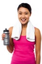 Fitness girl holding sipper bottle Royalty Free Stock Photo