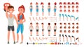 Fitness Girl, Man Vector. Animated Sport Male, Female Character Creation Set. Full Length, Front, Side, Back View