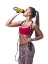 Fitness girl white isolated background Royalty Free Stock Photo