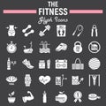 Fitness glyph icon set, sport symbols collection