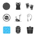 Fitness glyph icons set