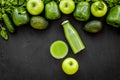 Fitness greeny drink with vegetables on dark background top view mock-up Royalty Free Stock Photo