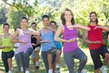 Fitness group doing tai chi in park