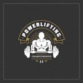 Fitness gym badge or emblem vector illustration bodybuilder man lifting a heavy barbell silhouette Royalty Free Stock Photo