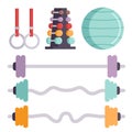 Fitness gym club vector icons athlet and sport activity body tools wellness dumbbell equipment