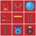 Fitness gym club athlet sport activity body tools wellness dumbbell equipment vector illustration Royalty Free Stock Photo