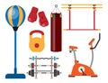 Fitness gym club athlet sport activity body tools wellness dumbbell equipment vector illustration Royalty Free Stock Photo