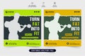 Fitness gym social media post vector with photo placeholders. Gym promotional web banner design with green and yellow colors. Gym