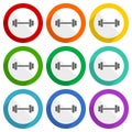 Fitness, gym, sport vector icons, set of colorful flat design buttons for webdesign and mobile applications Royalty Free Stock Photo