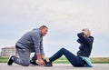 Fitness, health and sit ups with a senior couple training outdoor together for an active lifestyle of training. Workout Royalty Free Stock Photo