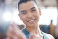 Fitness, health and training with a portrait of a personal trainer looking happy and ready to assist on a gym membership Royalty Free Stock Photo