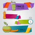 Fitness and healthy lifestyle. Horizontal banner template set. Modern hand drawn doodle design.