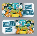 Fitness and healthy lifestyle. Horizontal banner template set. Modern hand drawn doodle design.