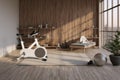 Fitness at home Modern room with sport equipment, 3D rendering