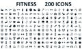 Fitness icons set 200 isolated. Fitness exercise, sport workout training illustration. Characters doing exercises sport figures Royalty Free Stock Photo