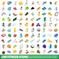 100 fitness icons set, isometric 3d style Royalty Free Stock Photo