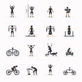 Fitness icons set. Vector illustration in flat style. Workout, sport, gym, exercise, training Royalty Free Stock Photo