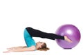 Fitness instructor,shows exercises with a large ball. Royalty Free Stock Photo