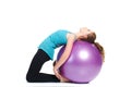 Fitness instructor,shows exercises with a large ball. Royalty Free Stock Photo