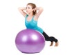 Fitness instructor,shows exercises with a large ball. Royalty Free Stock Photo