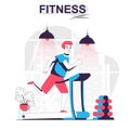 Fitness isolated cartoon concept. Man running on treadmill, sports exercising at gym, workout people scene in flat design. Vector
