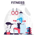 Fitness isolated cartoon concept. Woman doing exercises with dumbbells, workout at gym people scene in flat design. Vector Royalty Free Stock Photo