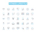 Fitness lifestyle linear icons set. Exercise, Strength, Cardio, Health, Wellness, Nutrition, Yoga line vector and