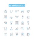 Fitness lifestyle vector line icons set. Workout, Exercise, Nutrition, Wellness, Healthy, Active, Habits illustration