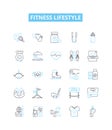 Fitness lifestyle vector line icons set. Workout, Exercise, Nutrition, Wellness, Healthy, Active, Habits illustration