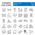 Fitness line icon set, sport symbols collection, vector sketches, logo illustrations, workout signs linear pictograms Royalty Free Stock Photo