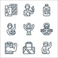 fitness line icons. linear set. quality vector line set such as body fat, gym bag, medical report, trainer, exercise, bodybuilding Royalty Free Stock Photo