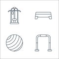 Fitness line icons. linear set. quality vector line set such as gym bars, yoga ball, exercise tool