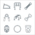 Fitness line icons. linear set. quality vector line set such as kettlebell, workout machine, dumbbell, hand grip, grippers, chest Royalty Free Stock Photo