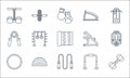 Fitness line icons. linear set. quality vector line set such as dumbbell, jumping rope, gym bars, balance ball, grippers,