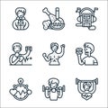 fitness line icons. linear set. quality vector line set such as strong, exercise, heart rate, banned food, six pack, heart rate,