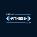 Fitness Logo Badge with sports equipment. Labels in vintage style with kettlebell and barbell silhouette