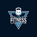 Fitness Logo Badge with sports equipment. Labels in vintage style with kettlebell and barbell silhouette Royalty Free Stock Photo