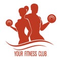 Fitness logo with muscled man and woman Royalty Free Stock Photo