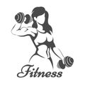 Fitness Logo Presenting Athletic Girl with Dumbbell