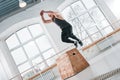 Fitness male athlete jumping at box squat at the gym Royalty Free Stock Photo