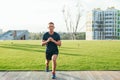 Fitness man doing legs exercise lunges workout for glute and leg muscle training core muscles, balance, cardio and stability Royalty Free Stock Photo