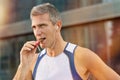 Fitness Man Eating Snack Food Royalty Free Stock Photo