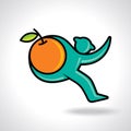 Fitness man running and hold a orange fruit Royalty Free Stock Photo