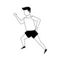 Fitness man running isolated cartoon in black and white Royalty Free Stock Photo