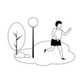 Fitness man running in the park scenery isolated in black and white Royalty Free Stock Photo