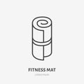 Fitness mat roll flat line icon. Yoga carpet vector sign. Thin linear logo for sport equipment store