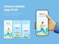 Fitness Mobile App UI Kit Including as Login, Sign up on Blue Background for Responsive Royalty Free Stock Photo