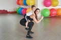 Fitness mother and child. Sports activities with children. Fitness center. Mom and baby gymnastics, yoga exercises. Health and Royalty Free Stock Photo