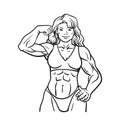 Fitness muscle girl shows biceps cartoon